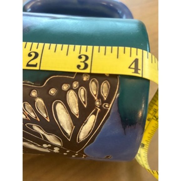 Design By Mara Mexico Pottery Blue/Green Butterfly Stoneware Coffee Mug Cup - Picture 5 of 6